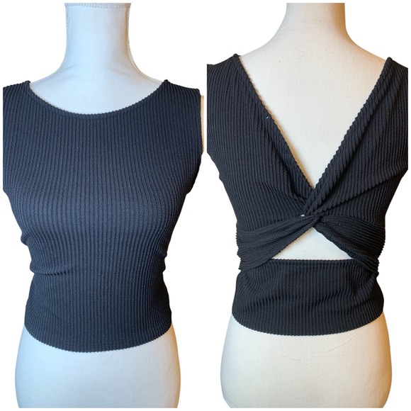 antistar Tops - Antistar Black Ribbed Knit Twist Back Cutout Tank Top Womens Medium Preloved